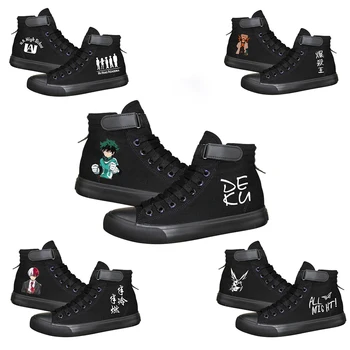 

Boku no My Hero Academia High Top Sneakers Canvas Shoes Midoriya Izuku Todoroki Shoto Sneakers Flats Black Canvas Shoes