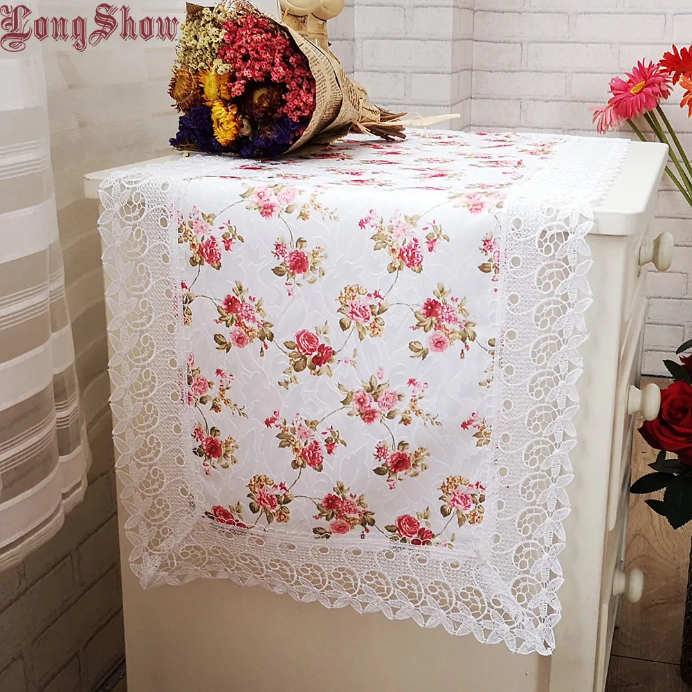 

LongShow Elegant 33x90cm Beige Burgundy Gold Colours Floral Household Modern Table Runner With Tassel