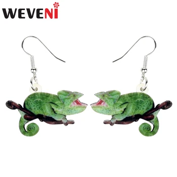 

WEVENI Acrylic Green Chameleon Anole Lizard Earrings Drop Dangle Unique Animal Pets Jewelry For Women Girls Gift Charms Party