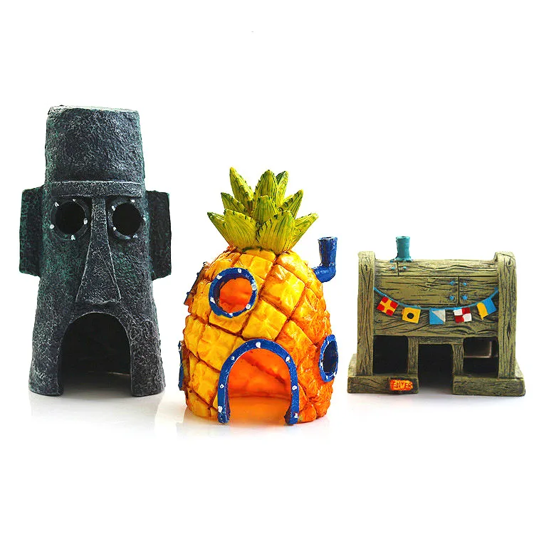 Мини-аквариум для губки Боб и Squidward House ананас мультяшный дом домашний аквариум Декор Мини-аквариум для губки Боб и Squidward House ананас мультяшный дом домашний аквариум Декор