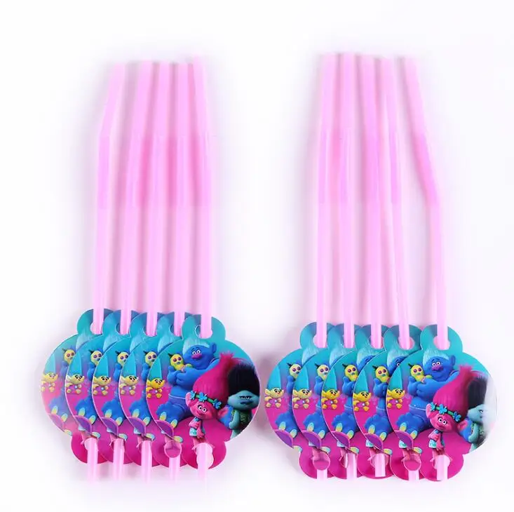 

10pcs/pack Cartoon Troll Theme Party supplies Disposable Plastic Straw baby shower boy girl Birthday Party Decor kids tableware