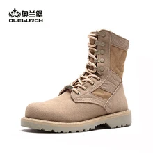 

OLEBURGH Men Combat Boots Caliga Winter Cow Leather Unisex Military Mid-Calf Round Toe Army Couple Beig Shoes Big Size 35-48