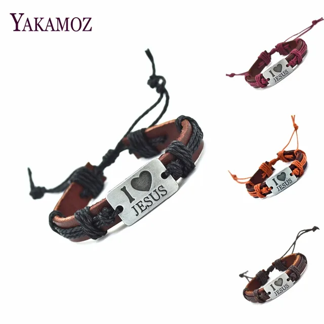 2017 Amo Gesù Cuoio Genuino Braccialetto di Fascino Bracciale Intrecciato Wrap B 2017 Amo Gesù Cuoio Genuino Braccialetto di Fascino Bracciale Intrecciato Wrap B