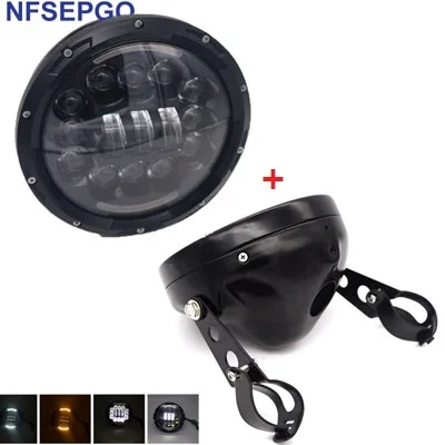 90W combo Moto rcycle 7 ''круглые светодиодные фары 60 Вт moto DRL угол глаз фара двигателя черный корпус лопасти крепление оболочки Кронштейн для harley - Цвет: 90W combo