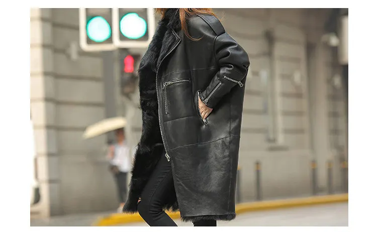 women natural sheep skin leather coat fur inside (14)