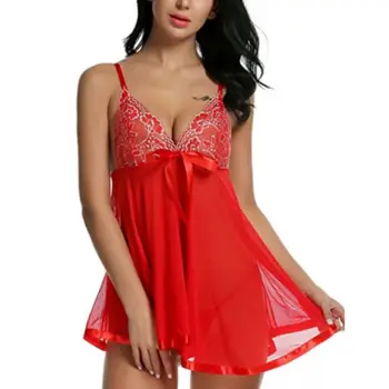 

Purple Red Black Lace Night Dress Women Sexy Lingerie Deep-V Neck Backless Sleep Dress Costume Nightgown Women Tops