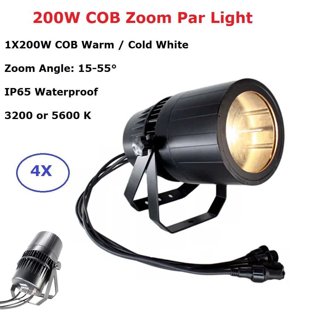 Водонепроницаемый светодиодный COB Par Светильник 200 Вт теплый белый Zoom DMX