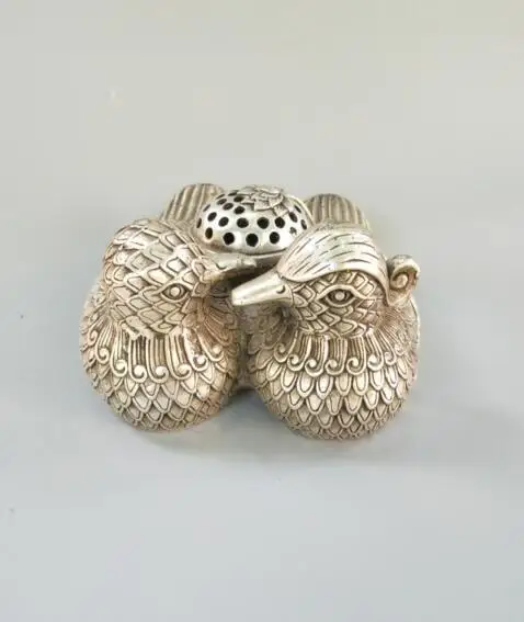 

China pure white copper Mandarin duck incense burner crafts Statue