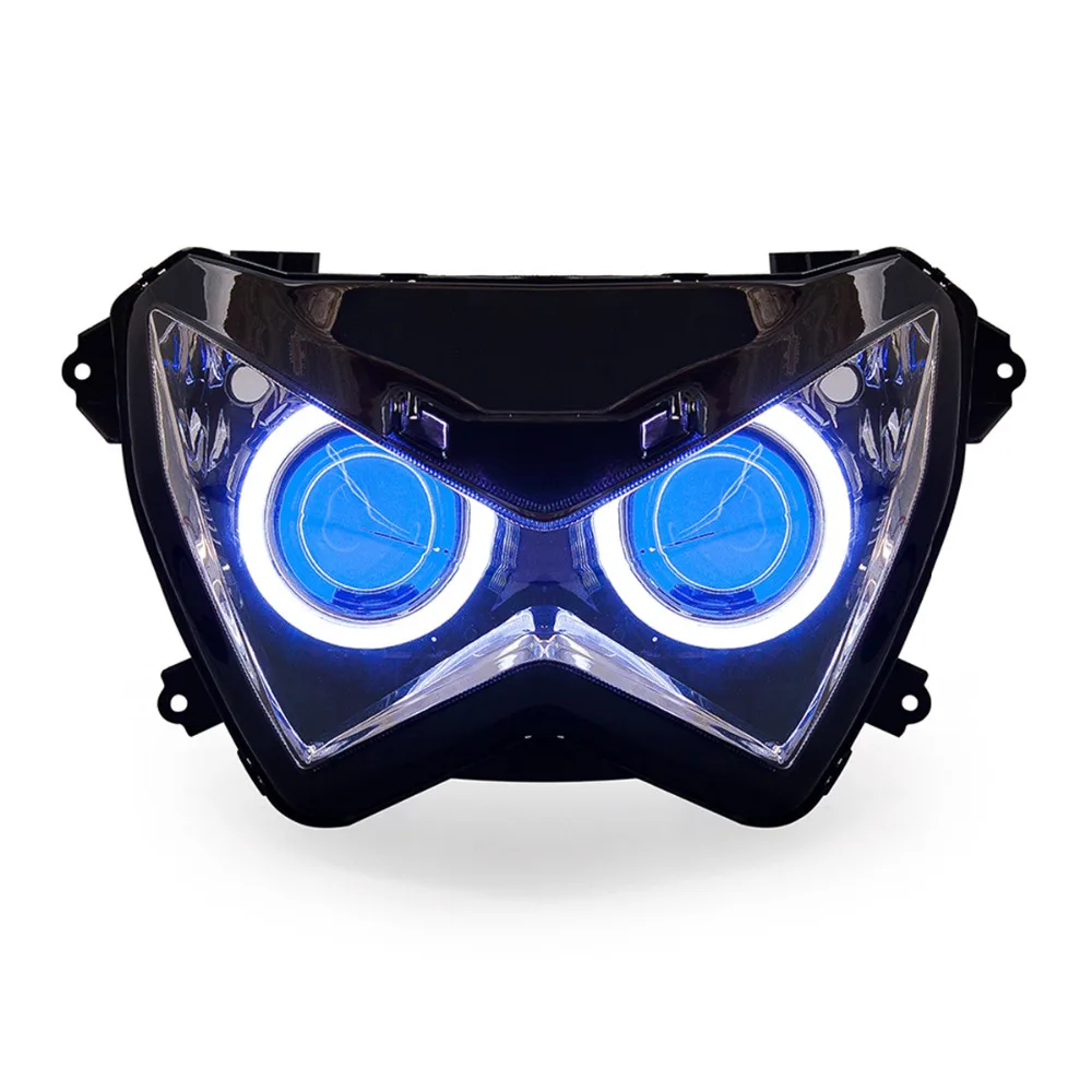 KT Headlight for Kawasaki Z300 2015 2016 LED Angel Eye Blue Demon Eye Motorcycle HID Projector