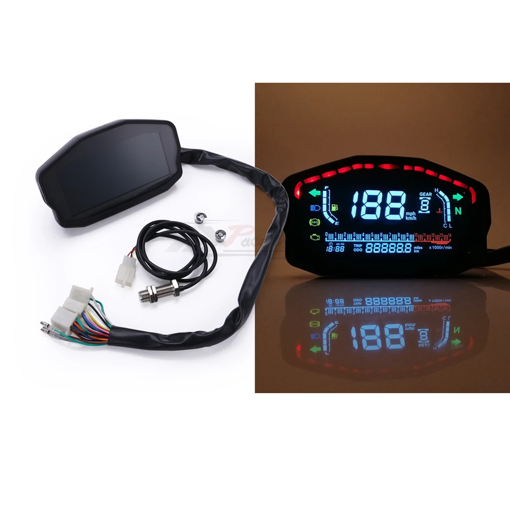 Digital LCD Display Thermometer Temperature Gauge Speedometer Tachometer Universal  for Motorbike