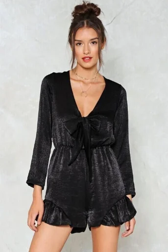 Simple Sexy 2017 autumn elegant jumpsuit romper V neck long sleeve strap bow tie lace playsuit Women ruffles overalls | Женская одежда