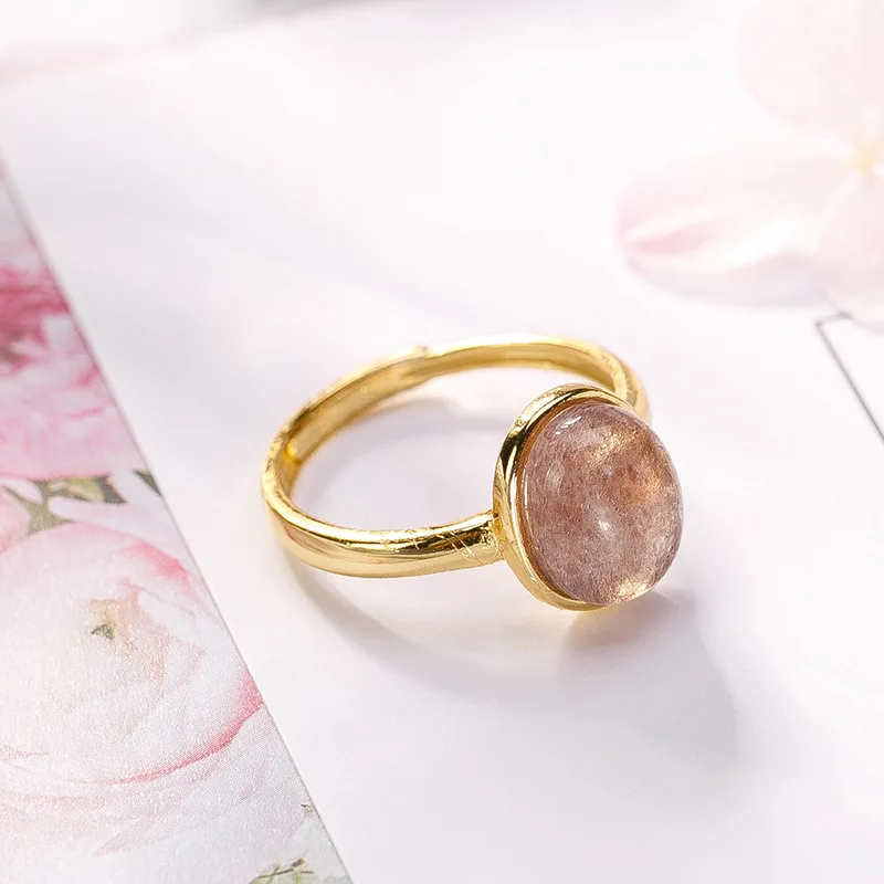 2018 Elegance Engagement Female Ring Strawberry Quartz Beauty Gemstone