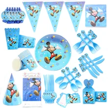 Mickey Theme Cartoon Party Set Balloon Tableware Plate Napkins Banner Birthday Candy Box Baby Shower Party Decoration