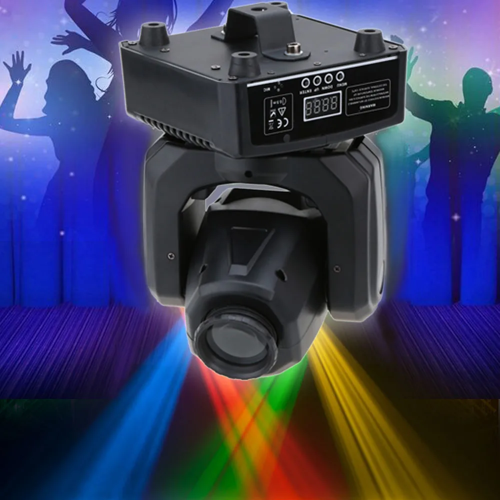 

Mini LED Spot 7 Colors Rainbow 30W DMX512 Sound Control Auto Rotating Stage Lighting Effect Head Moving LED Light