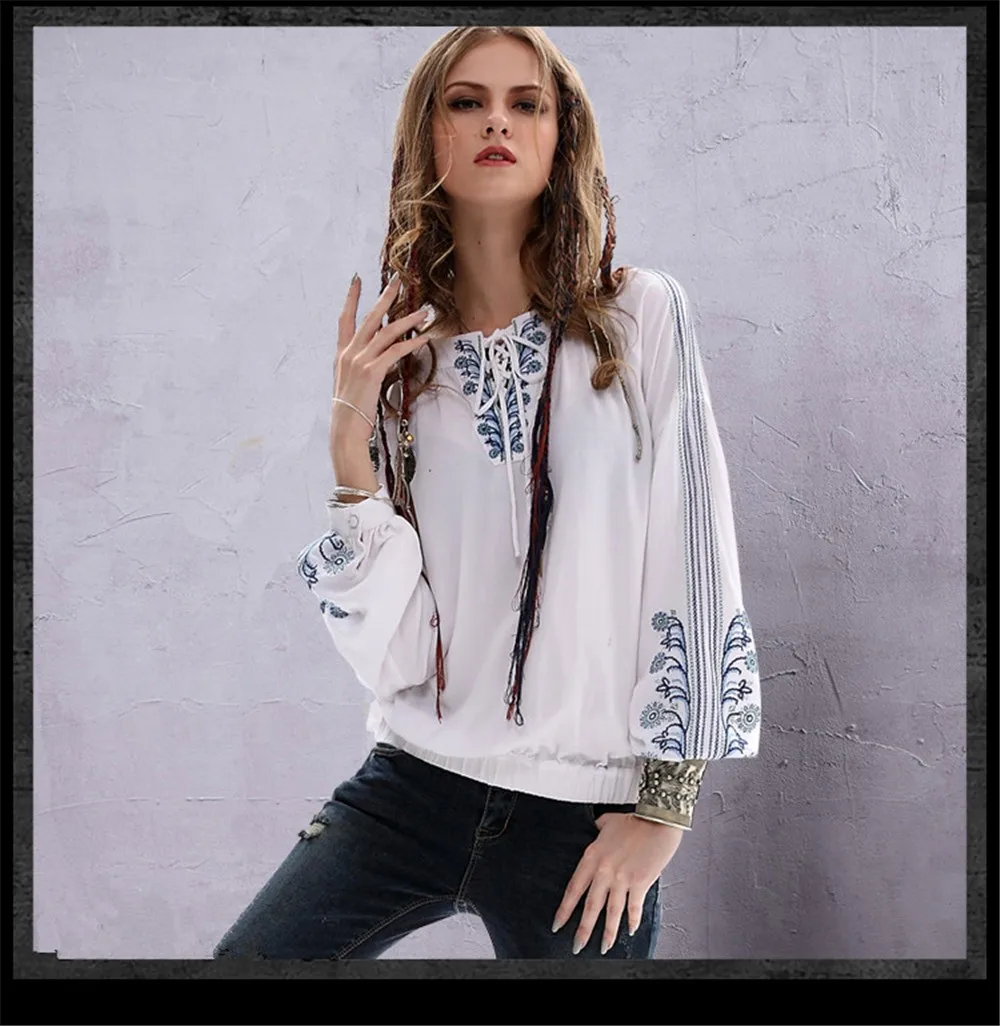 Vintage Private Tailor Women Blouse Women's Cotton Linen Ethnic Long Sleeve Shirt V-Neck Loose Blusa Feminina Classical Blouse (11)