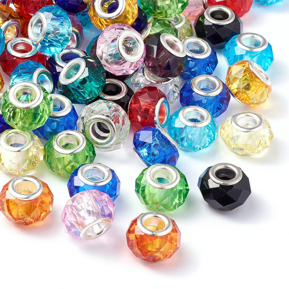 Pandahall 100PCS Handmade Glass European Large Hole Crystal Beads For