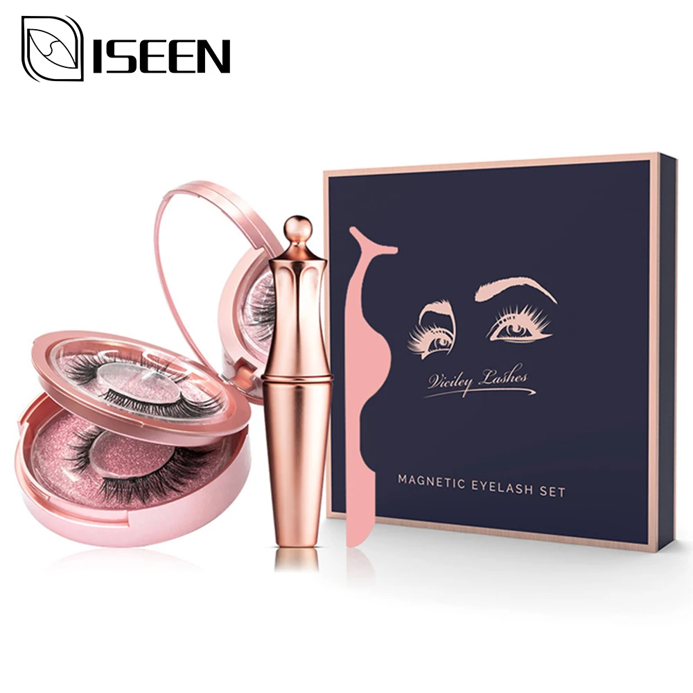 

ISEEN Magnet eyelash Two pairs of magnetic eyelashes&Magnetic eyeliner Reusable natural false eyelashes for makeup