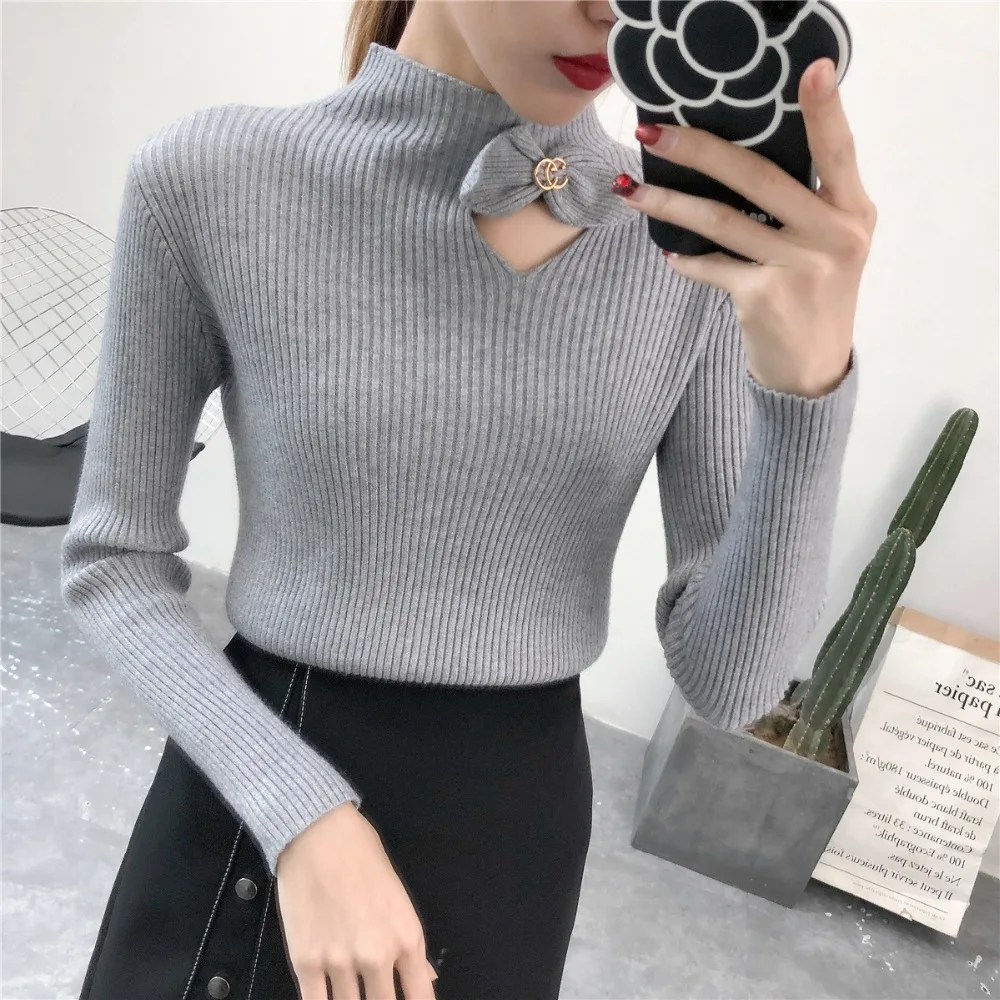 

HLBCBG Loose Turtleneck LapelneckWomen Autumn Winter Sweater Thick Warm Pullover and Sweater Soft Long Sleeves Jumper Femme Pull