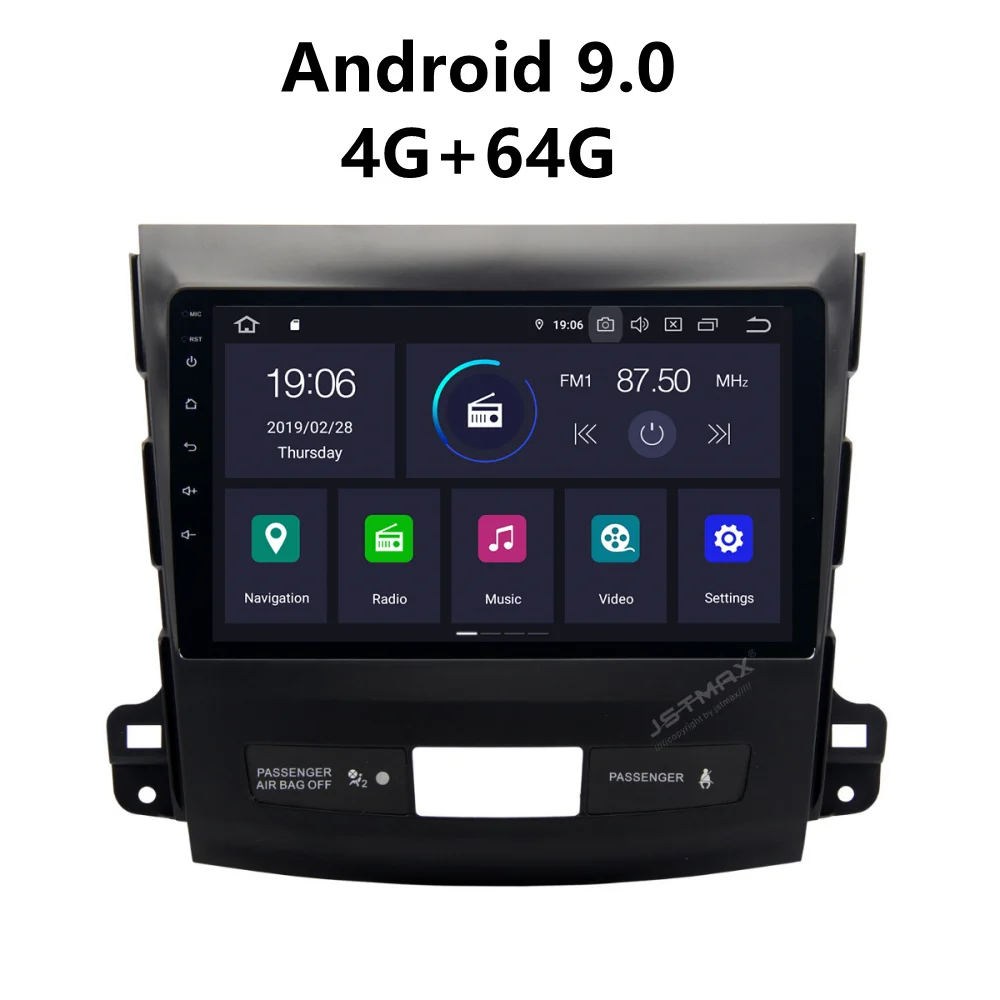 

JSTMAX Android 9.0 car dvd Radio multimedia player 4G+64G for Mitsubishi Outlander 2007 2008 2009 2010 2011 2012 Fit Rockford