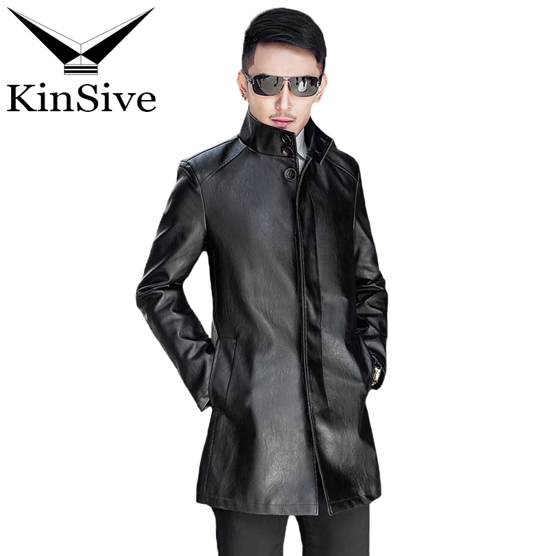 

Winter Long Trench Coat Men Fashion PU Leather Jackets Korean Style Men Slim Fit Formal Business Windbreaker Mens Overcoat 2018