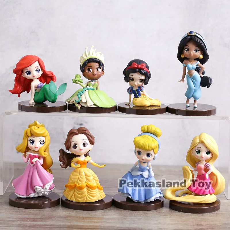 

Q Posket Princesses Toys Dolls Tiana Snow White Rapunzel Ariel Cinderella Belle Aurore PVC Figures Girls Gifts 8pcs/set