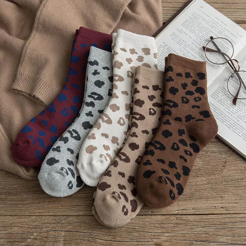 Autumn Winter New Thickened Woollen Ring Leopard Print Web Celebrity in the Whole Cotton Personalized Women Warm Stocking | Женская