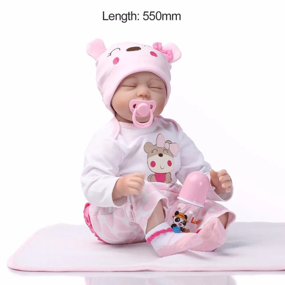 

Cute 55cm Sleeping Reborn Baby Doll Toy Close Eyes Pink Clothes Soft Body Silicone Newborn Doll For Girls Early Education Toys