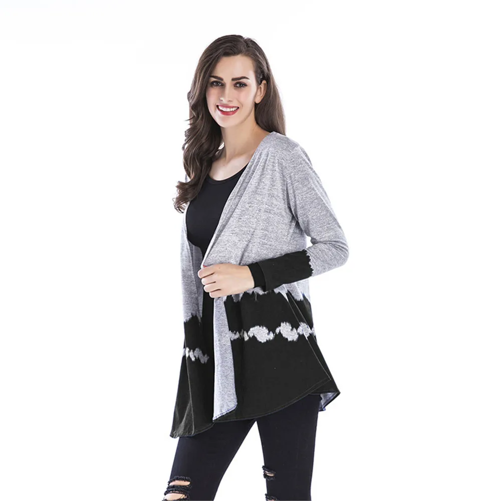 2018 Autumn Mid-length Knit Cardigan Women's Gradient Color collarless Casual Jacket Outerwear Coat