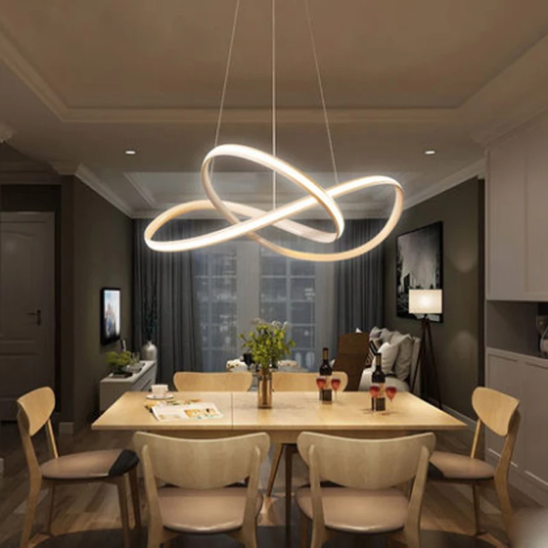 

Nordic creative line cycle design LED chandelier postmodern metal black paint silicone dimmable for bedroom decoration fixture