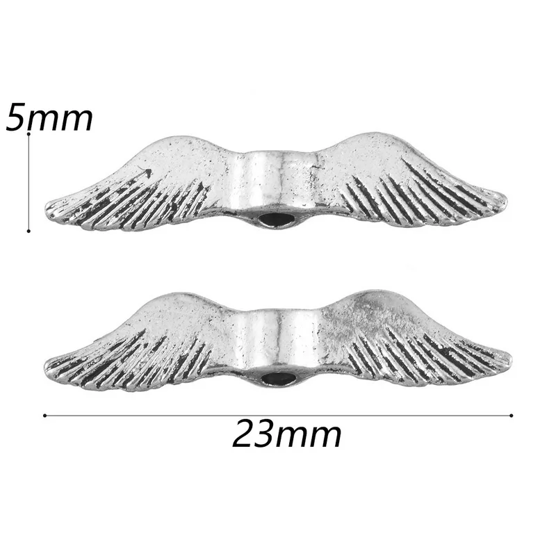 Новинка 200 шт винтажные Серебряные Бусы Крылья ангела для самостоятельного изготовления ювелирных изделий ручной работы браслеты для женщин и мужчин ювелирные изделия - Цвет: J 23x5mm 100PC