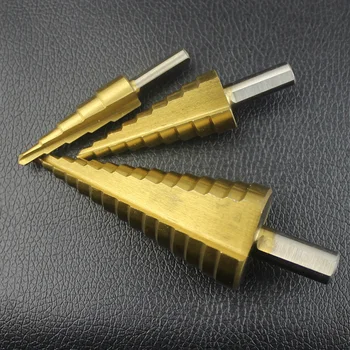 

3pcs 4-12mm 4-20mm 4-32mm HSS High Speed Steel Large Step Cone Titanium Coated Metal Drill Bit Cut Tool Set Hole Cutter