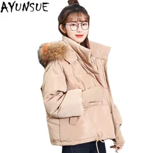 AYUNSUE/корейский Модный Зимний пуховик с воротником из натурального меха енота, женские короткие Свободные пиджаки, теплая парка casaco feminino