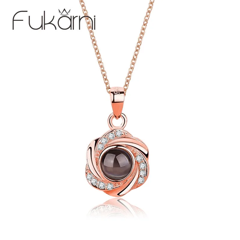 

S925 Pure Silver Rose Memory Necklace Woman 100 Species Language I Love You Trill Pure Silver Clavicle Chain