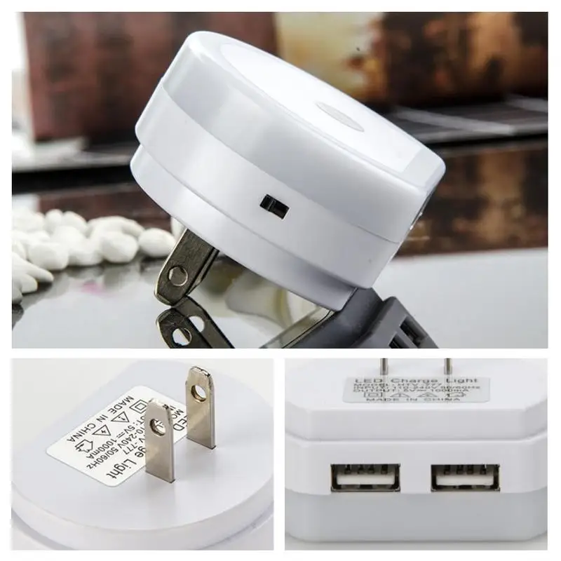 

Mini Cold White Light LED Wall Night Light With Dual USB Wall Charger Plug Dusk to Dawn Sensor Wall Lamp