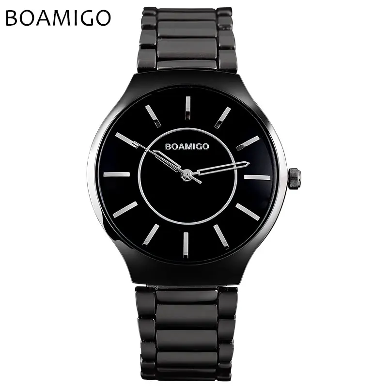 

BOAMIGO brand men quartz watch black steel wristwatches fashion casual dress business clock male waterproof Relogio Masculino