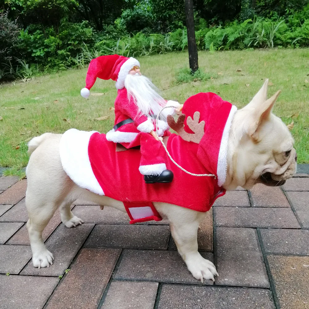 

New style Christmas Holiday Pet Dogs Clothes 4 sizes Easy On/Off Santa Claus Riding deer funny Dog Costume