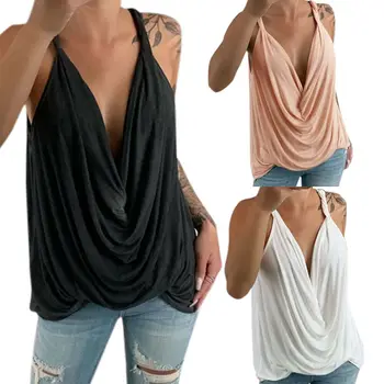 

Bandage Sling V-Neck Tank Top Fashion Women Vest Sleeveless Loose Camisole Casual Strappy Crop Blouse Halter Cami