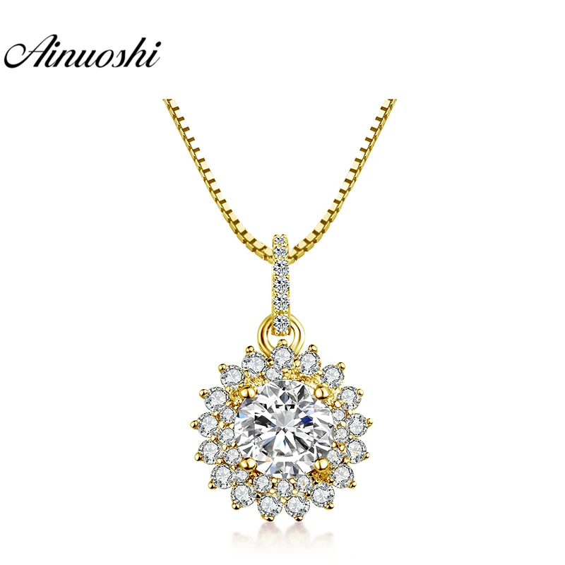 

AINUOSHI 10K Yellow Gold Sunflower Pendant 1 Carat Round Cut SONA Diamond Pendant Trendy Women Jewelry Gifts Separate Pendant