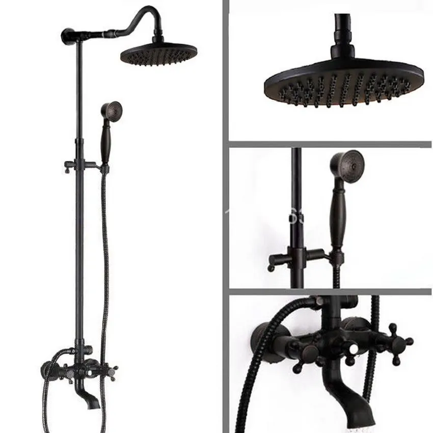 

Luxury Bathroom Rain Shower Faucet Set Black Oil Rubbed Bronze Handheld Shower Head Two Cross Handles Bathtub Mixer Tap ars664
