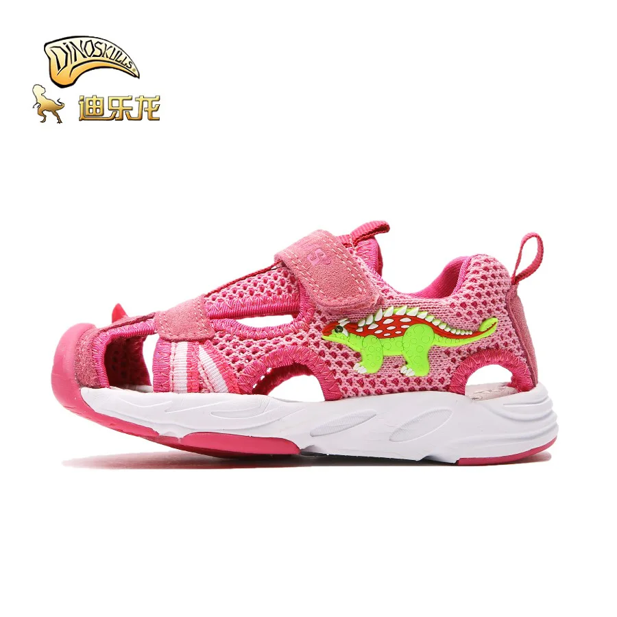 DINOSKULLS/Детские сандалии; Светодиодный светильник с динозавром; летняя детская пляжная обувь для мальчиков и девочек; тканевые сандалии с вырезами для детей 1 года;#23-#26 - Цвет: pink-LED