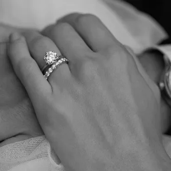 

Wedding Bridal Ring Set for Women 925 Sterling Silver 6 Claw Row Drill Engagement Ring Propose Love Forever Women Jewelry