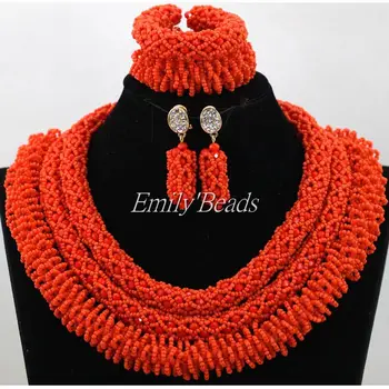 

2016 Fabulous New Arrived Orange Crystal Beads Women Nigerian Wedding Party African Beads Jewelry Set Free Shipping ALJ156