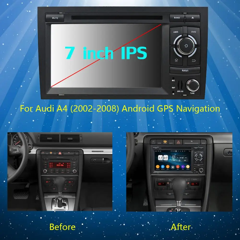 Discount 7" IPS 8 Core 4G+64G Android 9.0 Car DVD Radio Multimedia GPS Navi For Audi A4 B6 B7 S4 2002-2008 DSP CarPlay Parrot BT Stereo 2