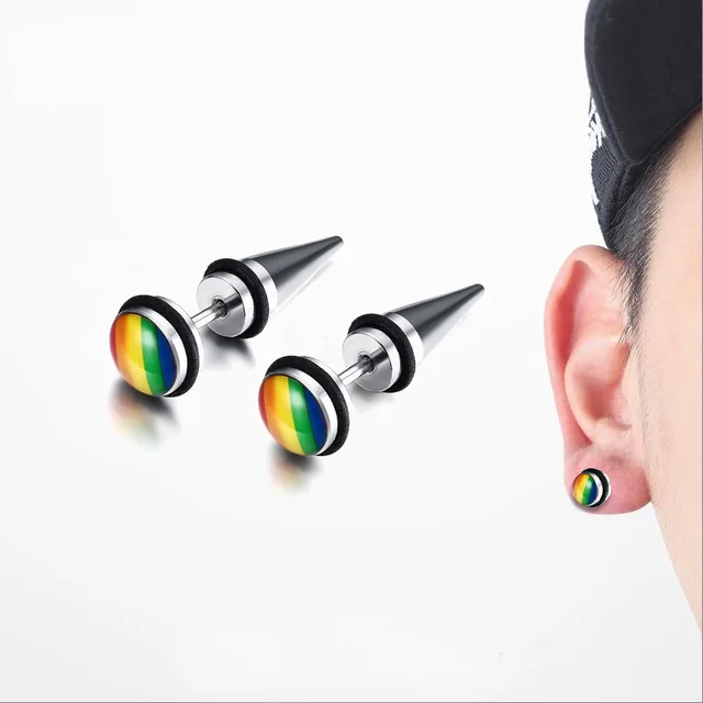 Mprainbow Mens Earrings Rainbow Colors Earring Pride Stainless Mprainbow Mens Earrings Rainbow Colors Earring Pride Stainless Steel Stud 1pair Penntes Brincos Fashion