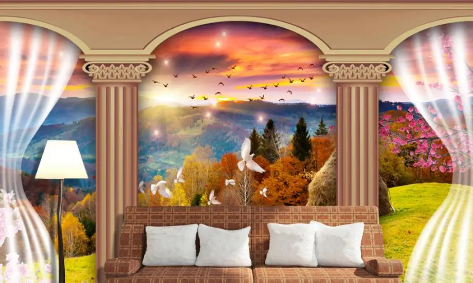 

Custom mural photo wall Roman column landscape wallpaper for walls 3 d For Living Room Wallpaper TV Background mural
