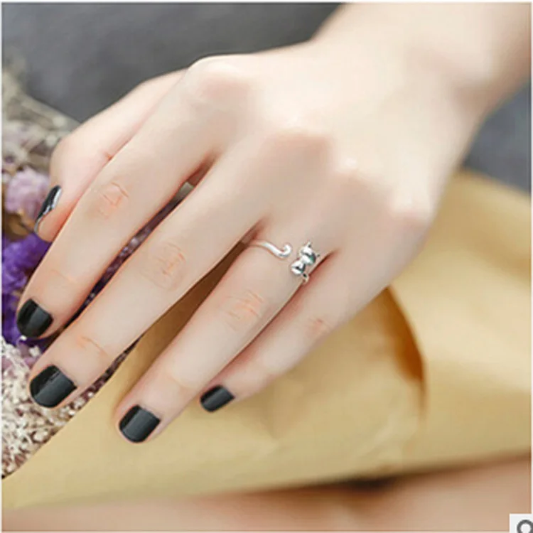 Женское кольцо с котом DoreenBeads модное медный серебристый цвет|kitten ring|open ringfashion rings |