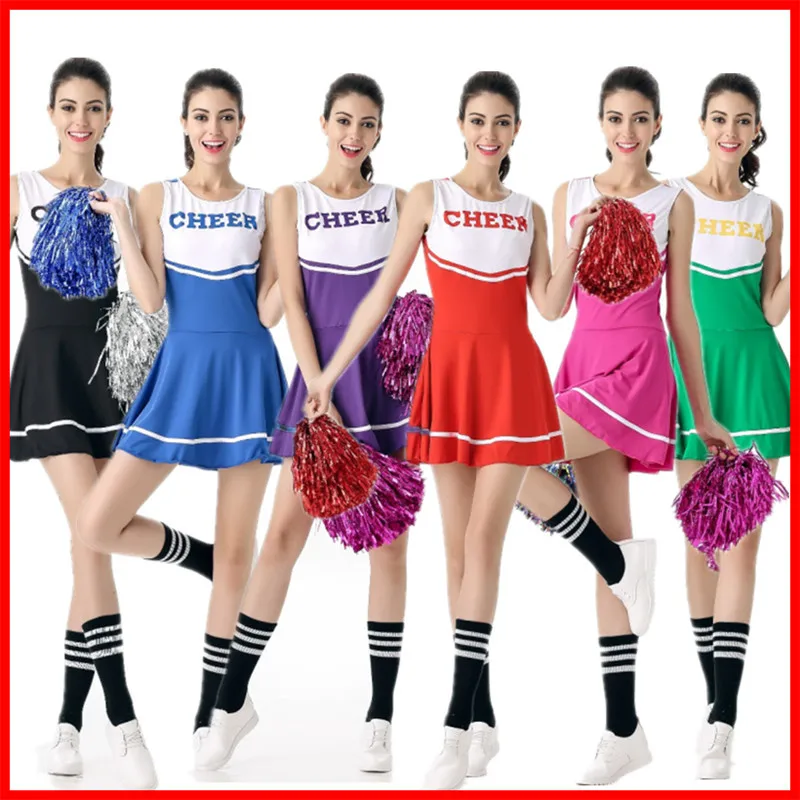 

Football Cheerleader Sexy High School Cheerleader Costume Cheer Girls Uniform Party Outfit Sleeveless O-Neck Mini Dresses