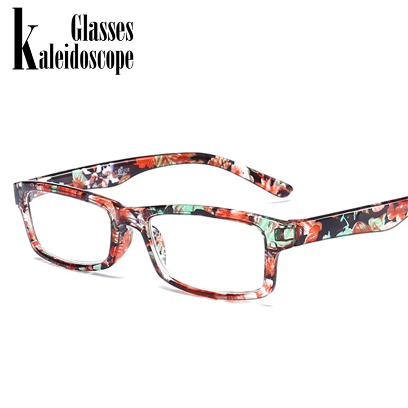 

Kaleidoscope Glasses Small Frame Reading Glasses Women Men Toughness Unbreakable Transparent Lens with Diopter Flower Frame