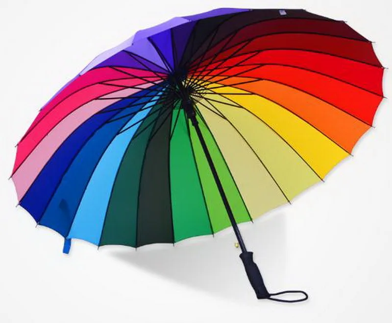 

Bay hook Straight handle/16/24 bone/ 16 24 colors rainbow umbrella/ Semi-automatic /Girl student with umbrella /tb181116