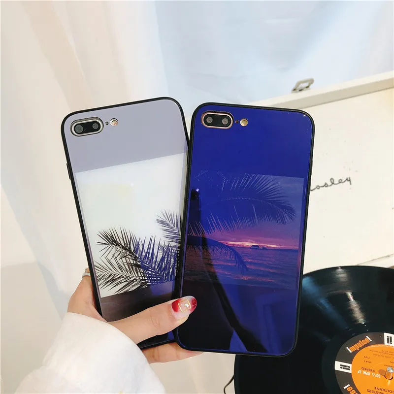 For iPhone X 6s 6 7 8 Plus Tree Leaf Scenery Tempered Glass Phone Bag Cover Skin Funda Capa Coques | Мобильные телефоны и